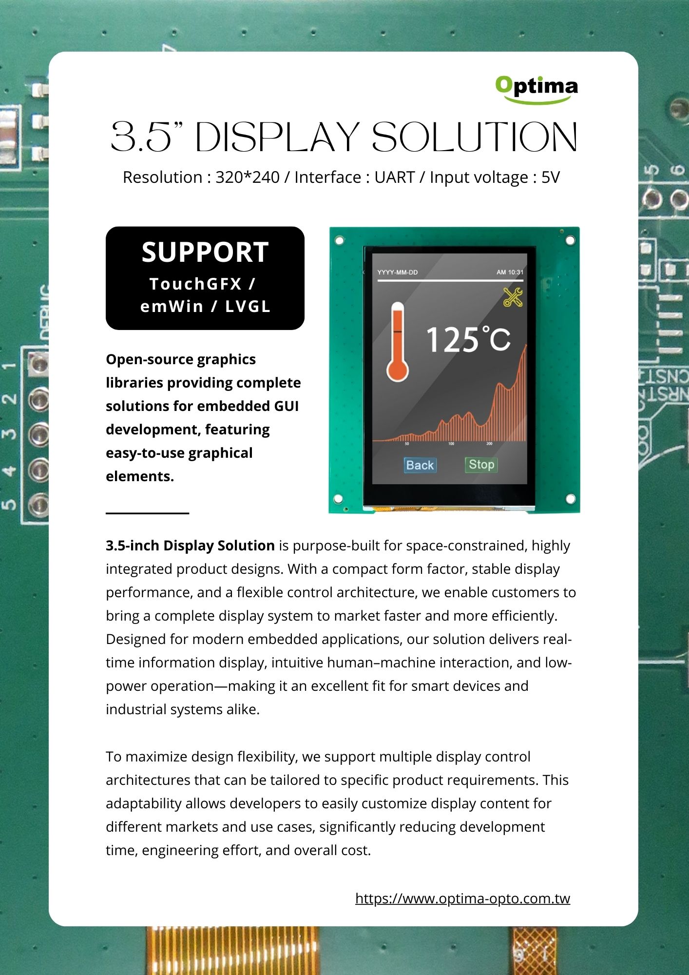 3.5-inch Display Solution is purpose-built for space-constrained, highly integrated product designs.
